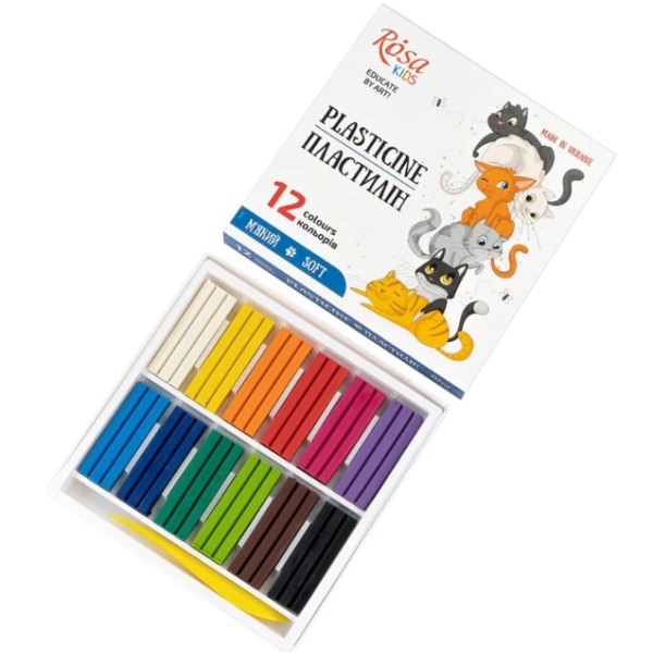 Пластилін "ROSA Kids" Cats 12 кольор. зі стеком,192гр №302102(20)