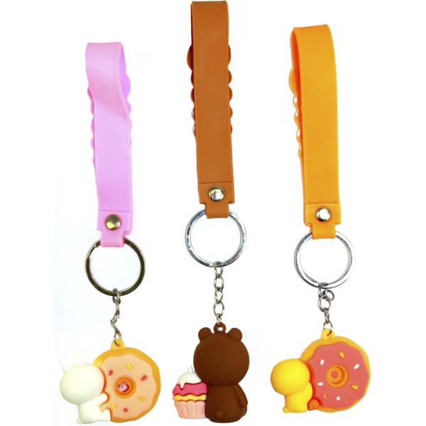 Брелок гумовий "Печиво з ведмедиком" зі стрічкою,мікс №3176(12)