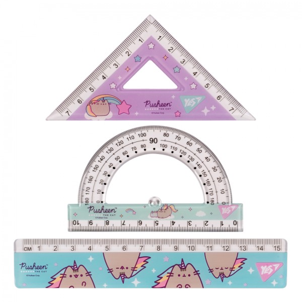Набір геометричний "Yes" Pusheen №370675 (3предм.,лінійка 15см)(25)