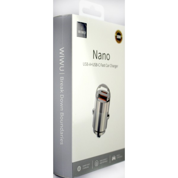 Зарядний пристрій авто Wiwu №Wi-QC028 30W швидка зарядка silver/Breidon/