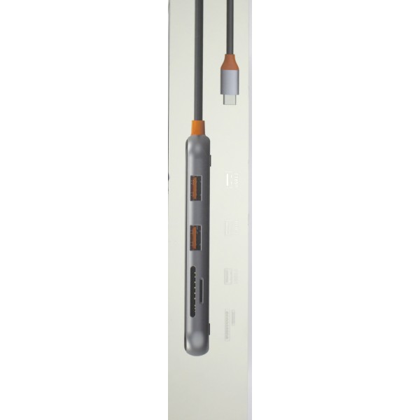 Адаптер перехідник WIWU Cyber HUB 5in1 Type C > USB3x3 > SD > Micro SD CB005 grey/Breidon/
