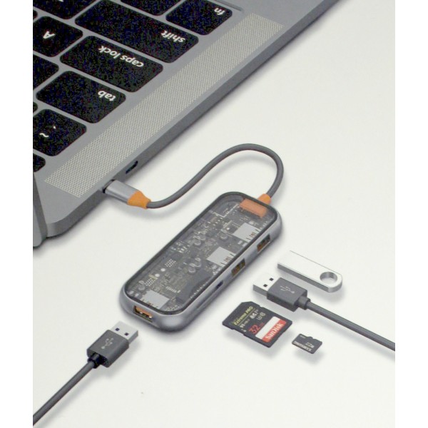 Адаптер перехідник WIWU Cyber HUB 5in1 Type C > USB3x3 > SD > Micro SD CB005 grey/Breidon/