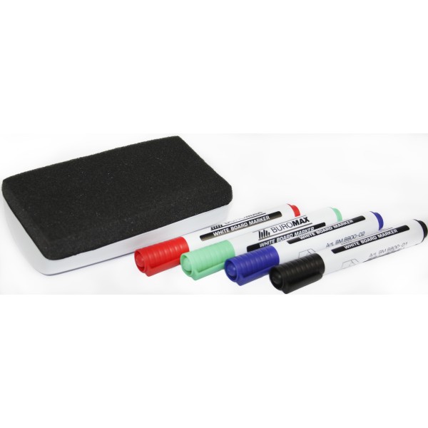 Набор маркеров для магнитных досок Buromax 8800-84 4шт. с губкой
