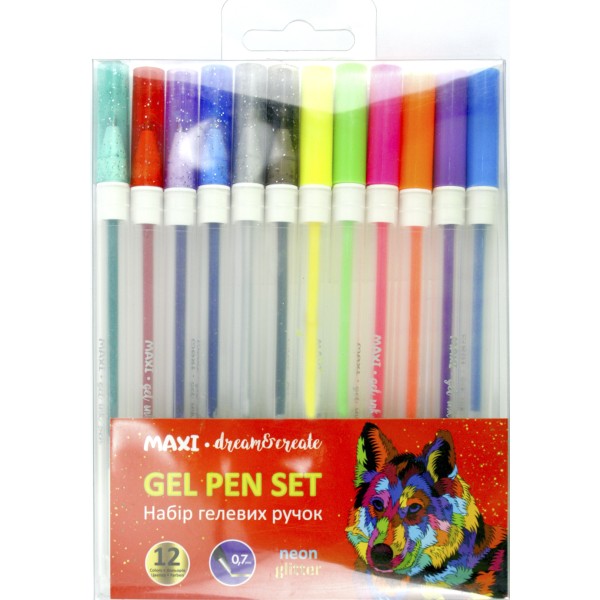 Набір ручок гел. "Maxi" №MX11988 12кольор. неон з блискітками(12)(144)