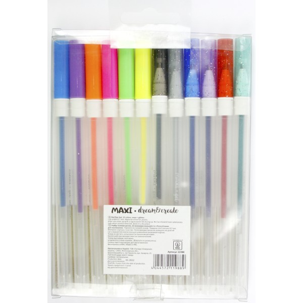 Набір ручок гел. "Maxi" №MX11988 12кольор. неон з блискітками(12)(144)