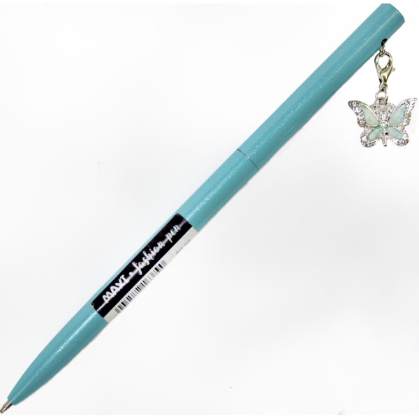 Ручка кульк.метал. "Maxi" №MX16379 Метелик,із сяючим брелоком,вкритим кристалами,синя