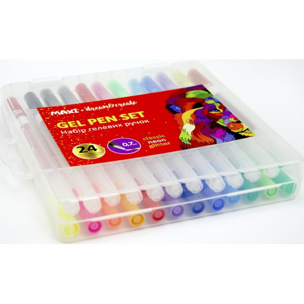 Набір ручок гел. "Maxi" №MX11987 24кольор.неон з блискітками, в пласт. боксі(6)(48)
