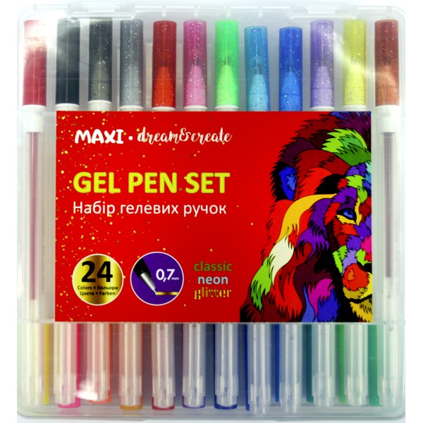 Набір ручок гел. "Maxi" №MX11987 24кольор.неон з блискітками, в пласт. боксі(6)(48)