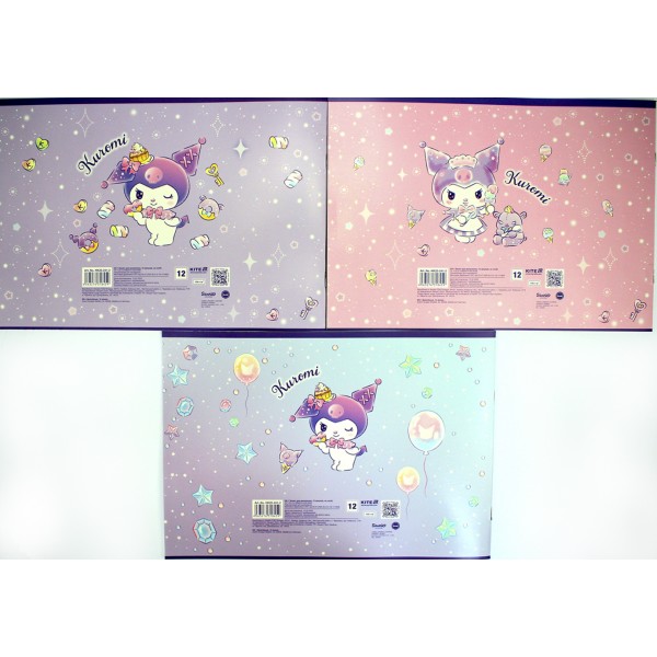Альбом для малюв. на скобі 12/100 А4 "Kuromi" фольга + УФ лак №HK25-241-2/Kite/(20)(160)