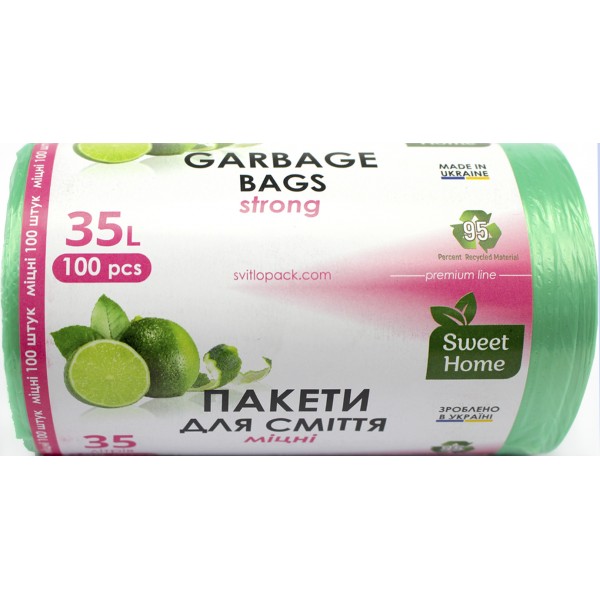 Пакети для сміття "Sweet home/Anna Zaradna" 35л 100шт міцні,зелені №4123(35)