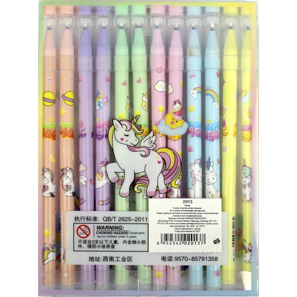 Ручка гел. "J.Otten" №2013 "Unicorn" "пиши-стирай" 0,5мм синя mix(12)(144)(1728)