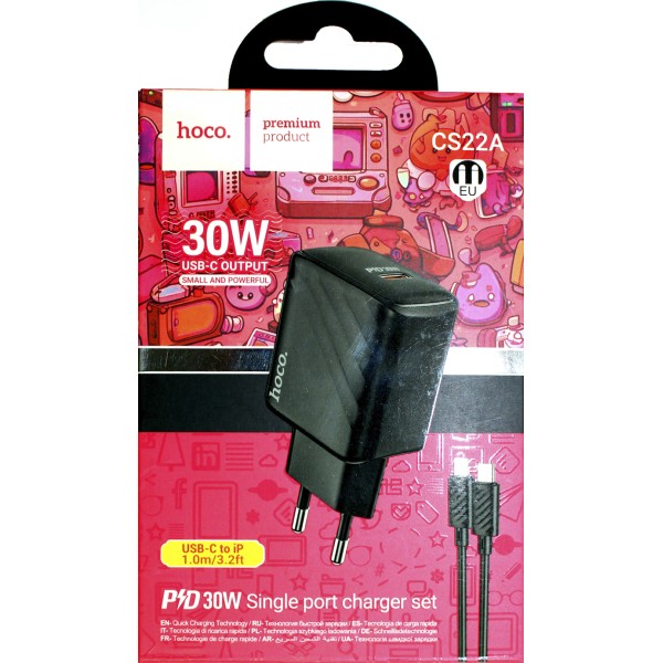 Зарядний пристрій Hoco №CS22A швидка зарядка Type-C+Lightning 30W black
