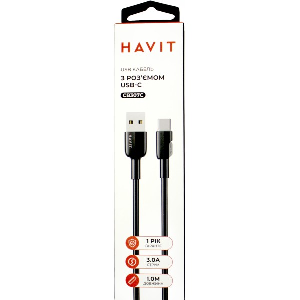 Кабель USB > Type C Havit HV-CB307C 3A 1м black