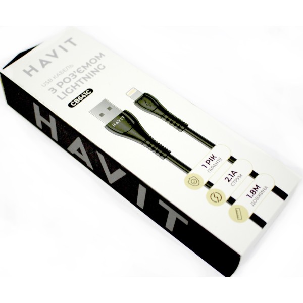 Кабель USB > Lightning Havit HV-CB641C 2.1W 2.1A 1.8м,black