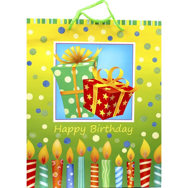 Пакет подарунковий папер. "Happy Birthday" 26х10х32см,96-29/2114L №/461399/Leader/(12)