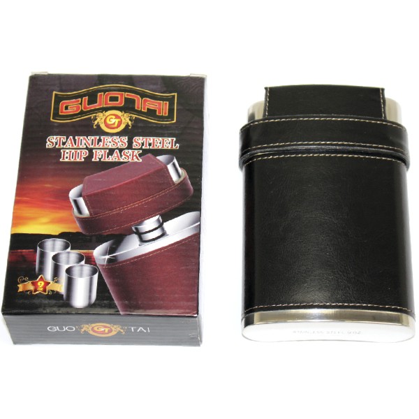 Набір подар. з флягою, 3чарки в шкірі №BZ-9