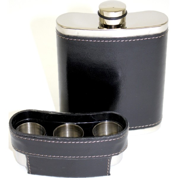 Набір подар. з флягою, 3чарки в шкірі №BZ-9