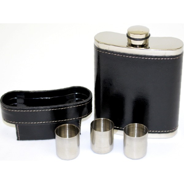 Набір подар. з флягою, 3чарки в шкірі №BZ-9