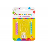 Набор свечей в торт 4 шт с LED светятся Цифра-6 (12) MX701007-6