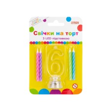 Набір свічок в торт 4 шт з LED світяться Цифра-6 (12) MX701007-6