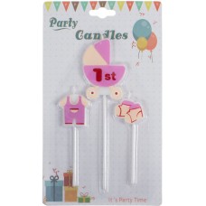 Свічка в торт Коляска 3 шт рожева (24) 1529