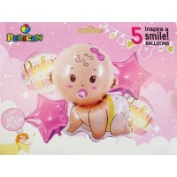  Набор шариков воздушных фольгированных Младенец девочка 5 шт Pelican (10) №836942