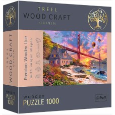  Пазлы фигурные деревянные Trefl 1000 элементов Закат над Золотыми воротами.
