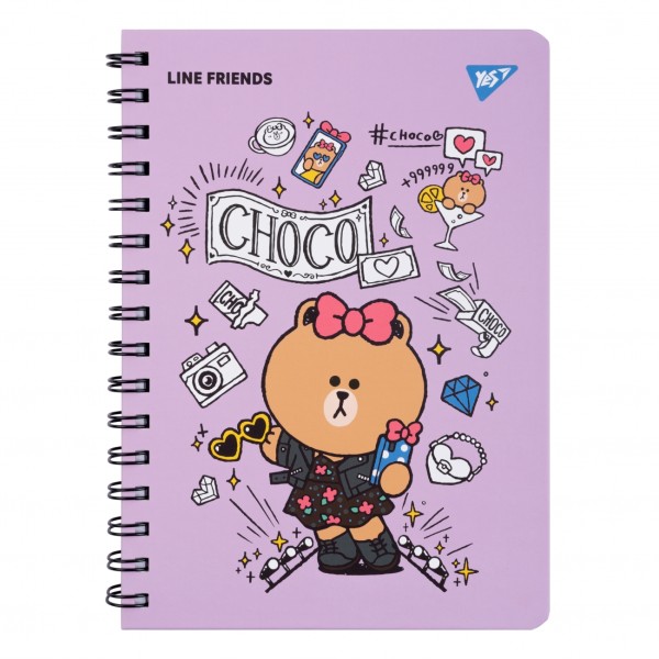 Блокнот пруж. А5 80арк. "Line Friends" Choco з гумкою №151771/Yes/(1)(10)(20)