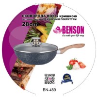 Сковорідка-вок алюм. мармур. покриття "Benson" 28см з кришкою №BN-489