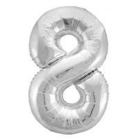 Шарик воздушный фольгированный 40"/106см Цифра-8 серебро (10)