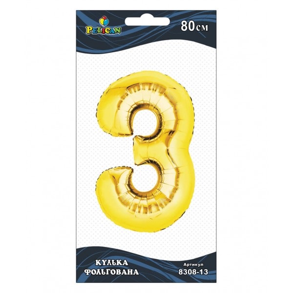 Шарик воздушный фольгированный  Цифра-3 80 см золото (1) 830813 Pelican