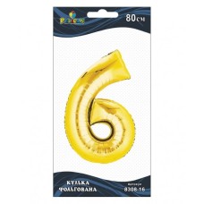 Кулька повітряна фольгована Цифра-6 80 см золото (1) 830816 Pelican