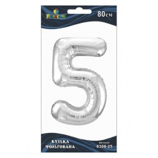Кулька повітряна фольгована Цифра-5 80 см срібло (1) 830825 Pelican