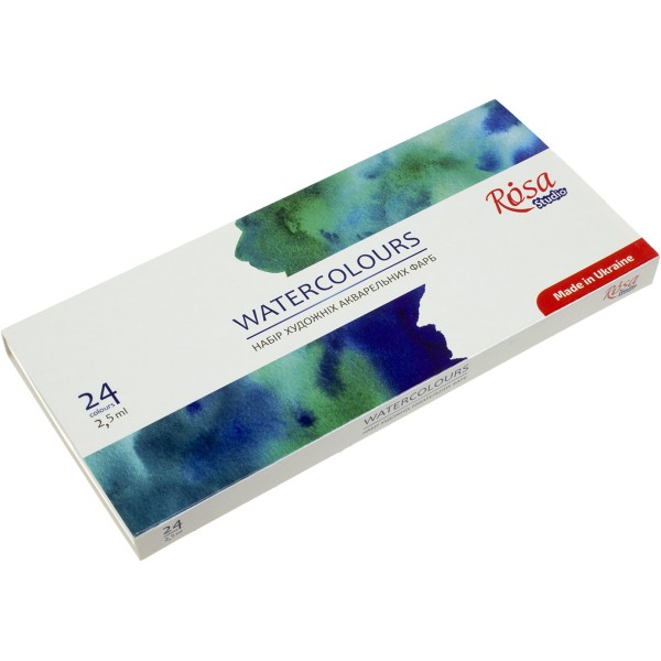 Набір акварельних фарб 24 кольори кювета, картон, Rosa Studio 340324