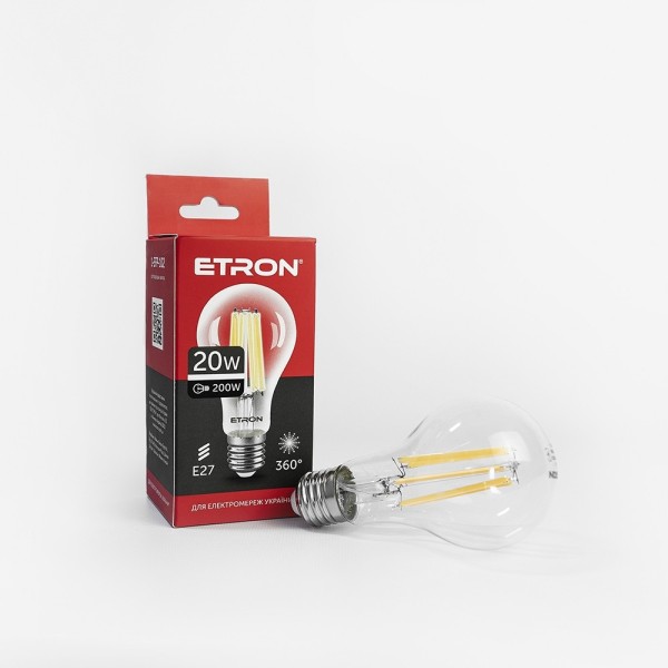 Лампа Etron Filament Power прозоре скло LED 1-EFP-102 A65 20Вт 4200K Е27 (10)  