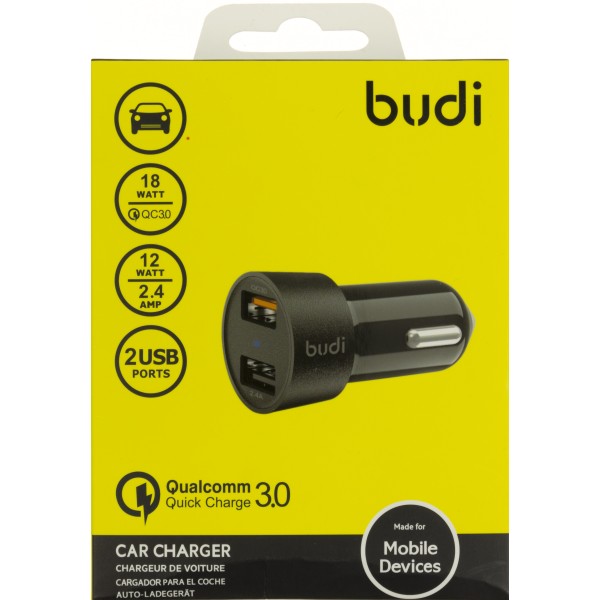 Зарядное устройство автомобильное Budi быстрая зарядка 2.4A 2USB black Breidon №M8J622Q