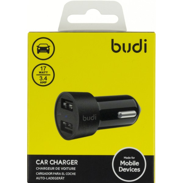 Зарядний пристрій автомобільний Budi 17W 3.4A 2USB black Breidon №CC622BS  
