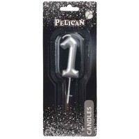 Свічка в торт Цифра-1 срібло 4,5см Pelican (1) (100) (800) 864521 