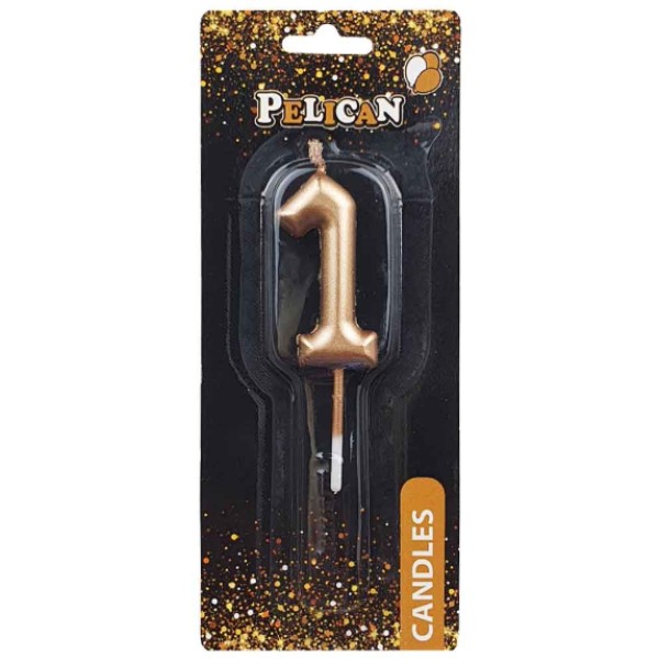 Свеча в торт Цифра-1 золото 4,5см Pelican (1) (100) (800) 864511 