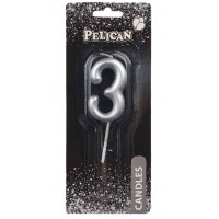 Свеча в торт Цифра-3 серебро 4,5см Pelican (1) (100) (800) 864523 