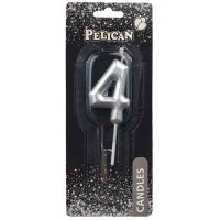 Свеча в торт Цифра-4 серебро 4,5см Pelican (1) (100) (800) 864524 