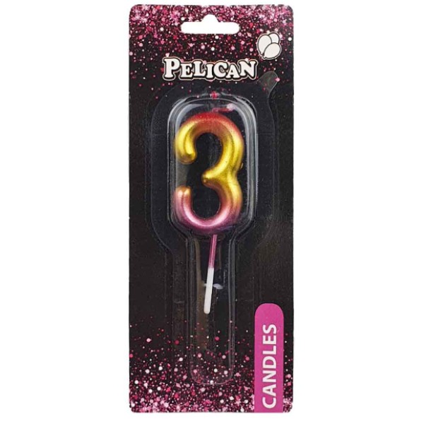 Свічка в торт Цифра-3 райдужна 4,5см Pelican (1) (100) (800) 864563 