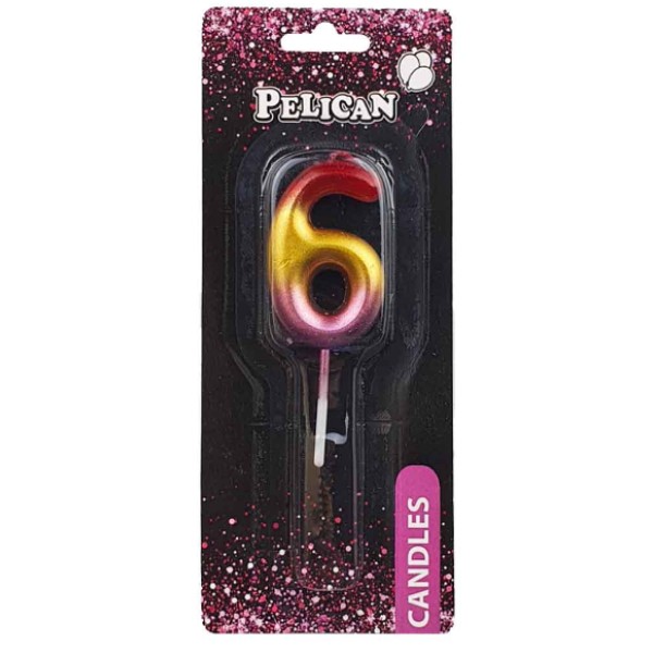 Свеча в торт Цифра-6 радужная 4,5см Pelican (1) (100) (800) 864566 