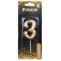 Свеча в торт Цифра-3 золото 6см Pelican (1) (12) (600) 866013 