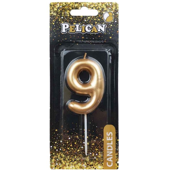 Свічка в торт Цифра-9 золото 6см Pelican (1) (12) (600) 866019 