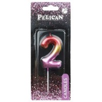 Свеча в торт Цифра-2 радужная 6см Pelican (1) (12) (600) 866062 