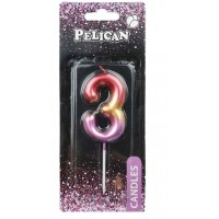 Свічка в торт Цифра-3 райдужна 6см Pelican (1) (12) (600) 866063 
