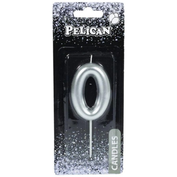 Свеча в торт  Цифра-0 серебро 6см (1) (12) (600) 866020 Pelican