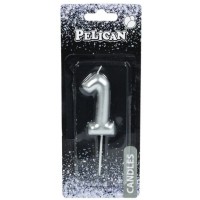 Свеча в торт  Цифра-1 серебро 6см (1) (12) (600) 866021 Pelican
