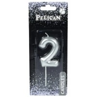 Свеча в торт  Цифра-2 серебро 6см (1) (12) (600) 866022 Pelican